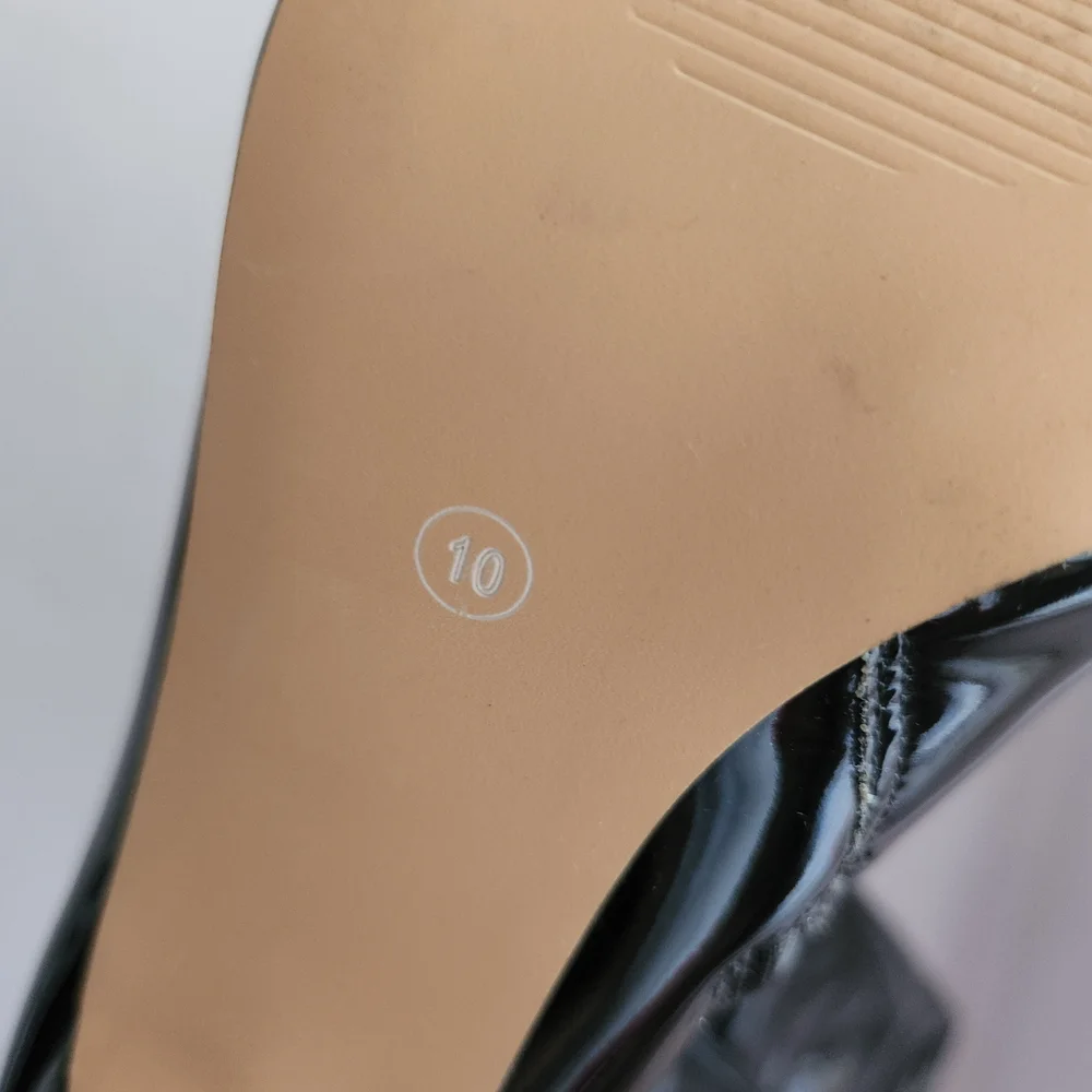 Fashion Nova Black Patent Leather Womens Knee-High Heel Zippered Boots Size 10 - Picture 9 of 14